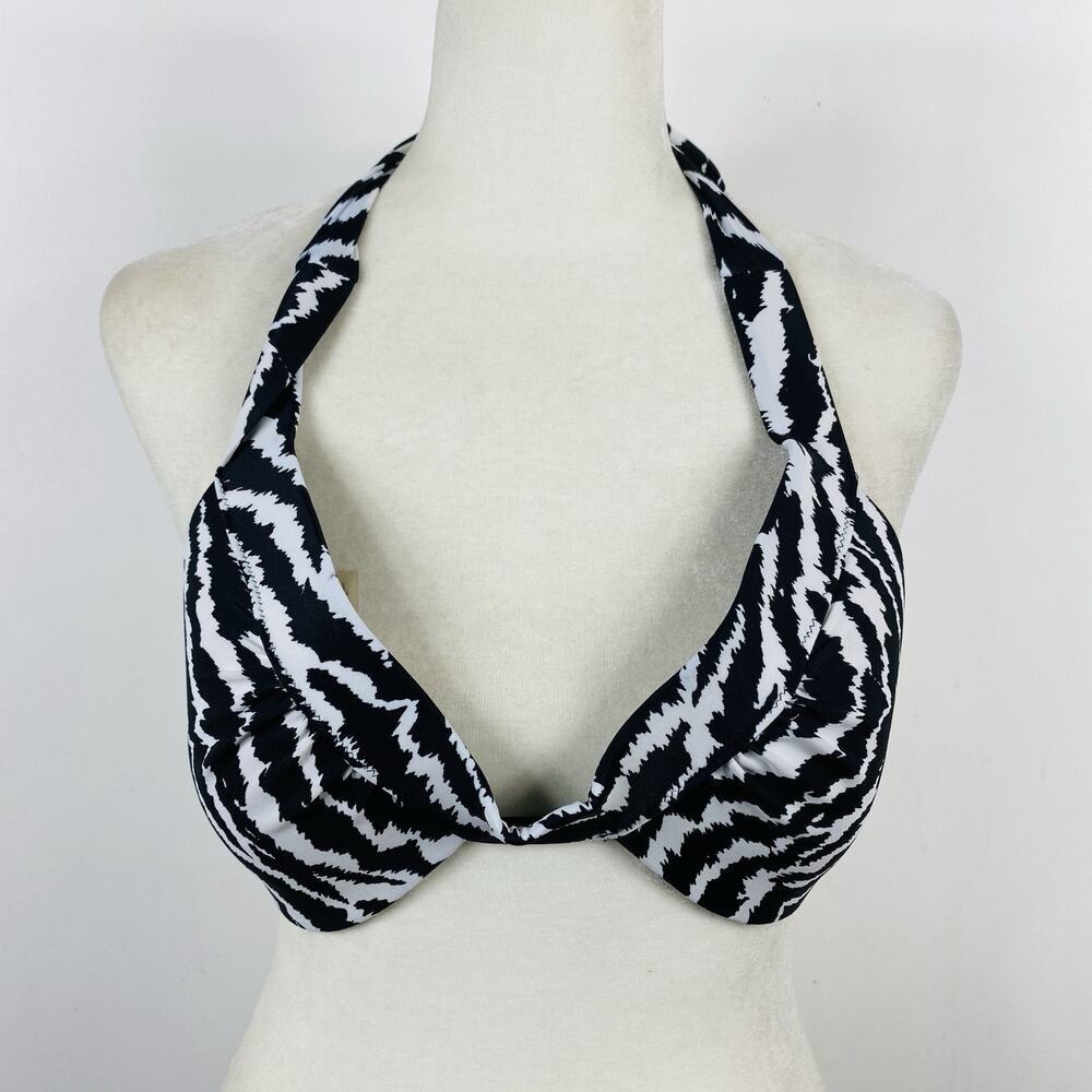 Victoria's Secret Bikini Top Medium Zebra Print Triangle Halter Black White